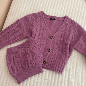 Miss Lola Purple Knitted Cardigan Set with Knitted Tube Top